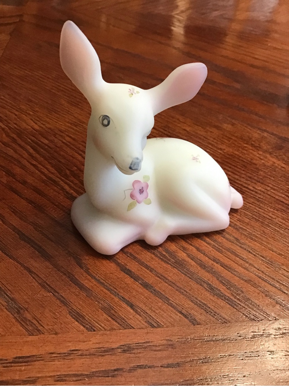 Fenton Porcelain Fawn Figurine Flowers + Berries